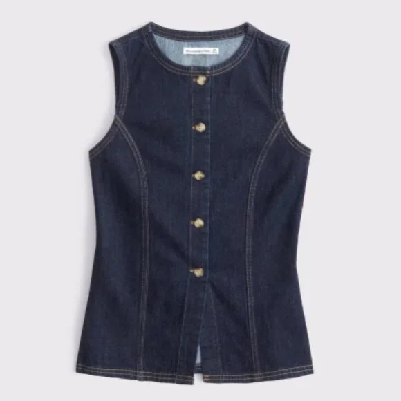 NWT Abercrombie Denim Vest - S - Dark Denim - Picture 7 of 11